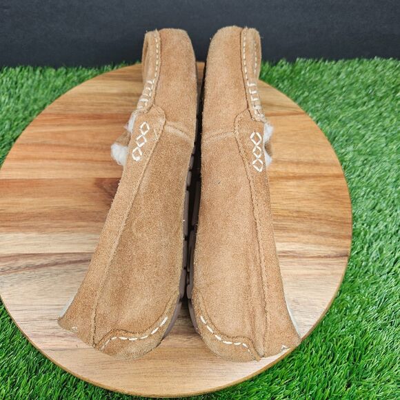 UGG Shoes Womens Size 8 Brown Ansley Suede Shearling Moccasin Slippers Slip On - Picture 8 of 11